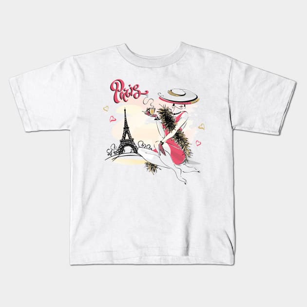 Eiffel Tower Paris Vintage I Love Paris France Kids T-Shirt by Ramadangonim